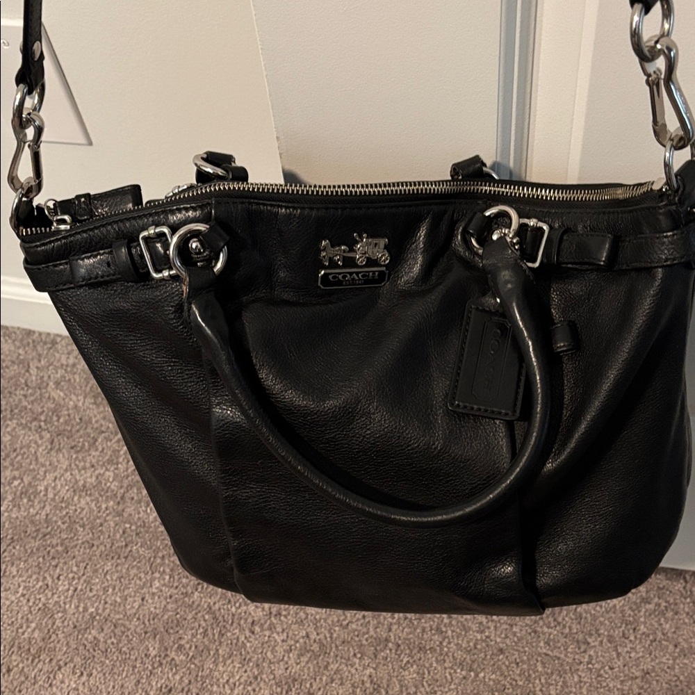 Coach Black Leather Shoulder Bag with Silver Hardware